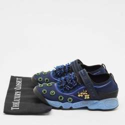 Dior Navy Blue Mesh and Nylon Fusion Floral Embellished Slip On Sneakers Size 37