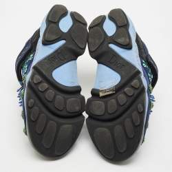 Dior Navy Blue Mesh and Nylon Fusion Floral Embellished Slip On Sneakers Size 37