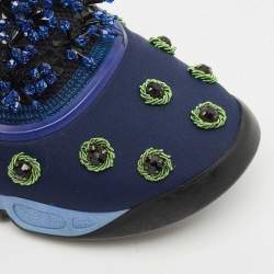 Dior Navy Blue Mesh and Nylon Fusion Floral Embellished Slip On Sneakers Size 37