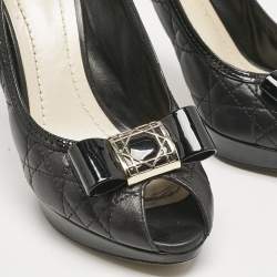 Dior Black Cannage Leather Bow Peep Toe Platform Pumps Size 39