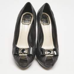 Dior Black Cannage Leather Bow Peep Toe Platform Pumps Size 39