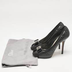 Dior Black Cannage Leather Bow Peep Toe Platform Pumps Size 39