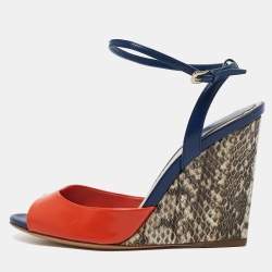 Dior Multicolor Python and Leather Wedge Sandals Size 36