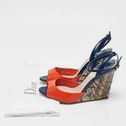 Dior Multicolor Python and Leather Wedge Sandals Size 36
