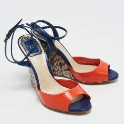 Dior Multicolor Python and Leather Wedge Sandals Size 36