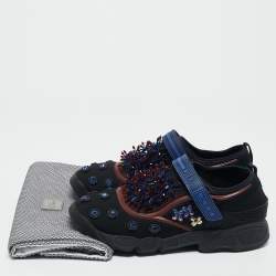 Dior Black/Blue Neoprene and Mesh Embellished Fusion Sneakers Size 39