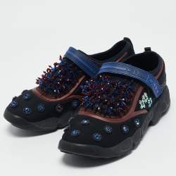 Dior Black/Blue Neoprene and Mesh Embellished Fusion Sneakers Size 39