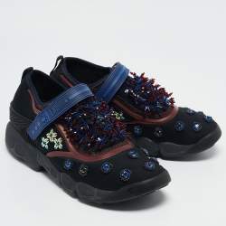 Dior Black/Blue Neoprene and Mesh Embellished Fusion Sneakers Size 39