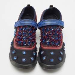 Dior Black/Blue Neoprene and Mesh Embellished Fusion Sneakers Size 39