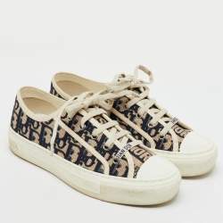 Pre Owned Dior Navy Blue/White Oblique Canvas Walk'n'Dior Low Top Sneakers Size 37