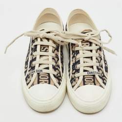 Pre Owned Dior Navy Blue/White Oblique Canvas Walk'n'Dior Low Top Sneakers Size 37