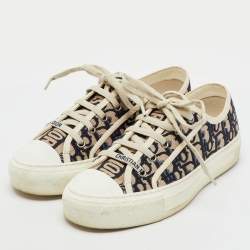 Pre Owned Dior Navy Blue/White Oblique Canvas Walk'n'Dior Low Top Sneakers Size 37