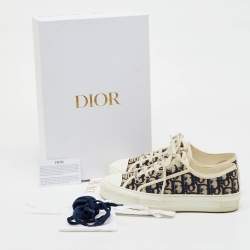 Pre Owned Dior Navy Blue/White Oblique Canvas Walk'n'Dior Low Top Sneakers Size 37
