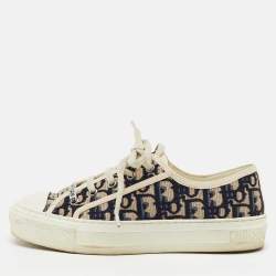 Pre Owned Dior Navy Blue/White Oblique Canvas Walk'n'Dior Low Top Sneakers Size 37