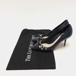 Dior Blue Patent and Leather Bow Chain Detail Pumps Size 37