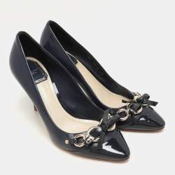 Dior Blue Patent and Leather Bow Chain Detail Pumps Size 37