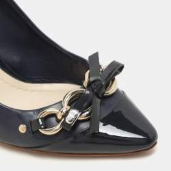 Dior Blue Patent and Leather Bow Chain Detail Pumps Size 37