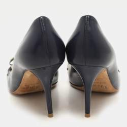 Dior Blue Patent and Leather Bow Chain Detail Pumps Size 37