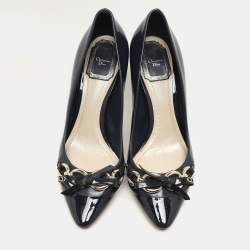 Dior Blue Patent and Leather Bow Chain Detail Pumps Size 37
