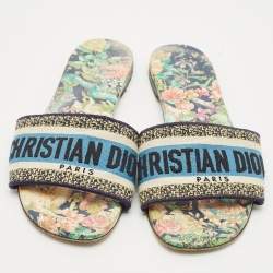 Dior Multicolor Embroidered Canvas Dway Flat Slide Sandals Size 38.5