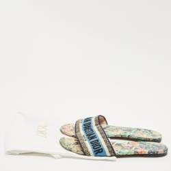 Dior Multicolor Embroidered Canvas Dway Flat Slide Sandals Size 38.5