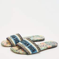 Dior Multicolor Embroidered Canvas Dway Flat Slide Sandals Size 38.5