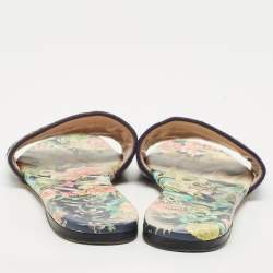 Dior Multicolor Embroidered Canvas Dway Flat Slide Sandals Size 38.5
