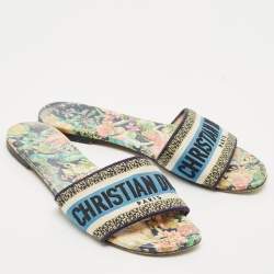 Dior Multicolor Embroidered Canvas Dway Flat Slide Sandals Size 38.5