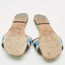 Dior Multicolor Embroidered Canvas Dway Flat Slide Sandals Size 38.5