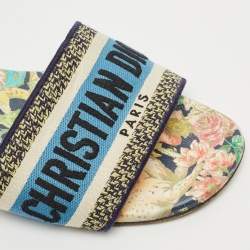 Dior Multicolor Embroidered Canvas Dway Flat Slide Sandals Size 38.5