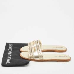Dior Gold Micro Cannage Leather D-Lane Flat Slide Sandals Size 39