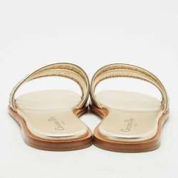 Dior Gold Micro Cannage Leather D-Lane Flat Slide Sandals Size 39