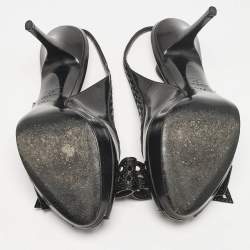 Pre Owned Dior Black Patent Leather Cannage Bow Detail 'Butterfly' Slingback Pumps Size 37