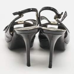 Pre Owned Dior Black Patent Leather Cannage Bow Detail 'Butterfly' Slingback Pumps Size 37