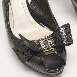 Pre Owned Dior Black Patent Leather Cannage Bow Detail 'Butterfly' Slingback Pumps Size 37