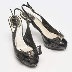 Pre Owned Dior Black Patent Leather Cannage Bow Detail 'Butterfly' Slingback Pumps Size 37