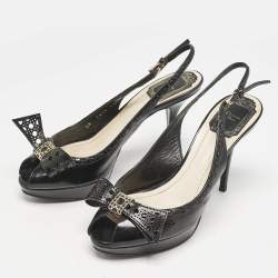Pre Owned Dior Black Patent Leather Cannage Bow Detail 'Butterfly' Slingback Pumps Size 37