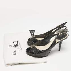 Pre Owned Dior Black Patent Leather Cannage Bow Detail 'Butterfly' Slingback Pumps Size 37