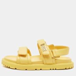 Pre Owned Dior Yellow Leather DiorAct Flat Sandals Size 39