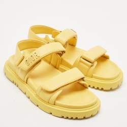 Pre Owned Dior Yellow Leather DiorAct Flat Sandals Size 39