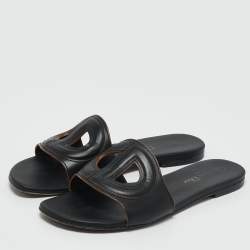 Pre Owned Dior Black Leather D Club Flat Slide Sandals Size 37.5