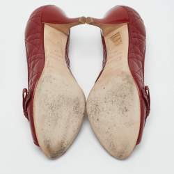 Dior Burgundy Cannage Leather Bow Peep Toe Pumps Size 37