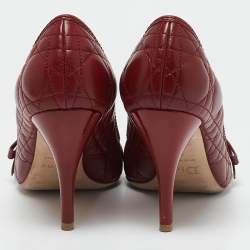 Dior Burgundy Cannage Leather Bow Peep Toe Pumps Size 37