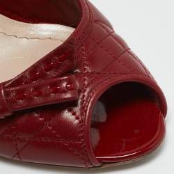 Dior Burgundy Cannage Leather Bow Peep Toe Pumps Size 37