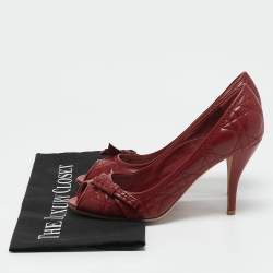 Dior Burgundy Cannage Leather Bow Peep Toe Pumps Size 37