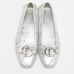 Dior Silver Leather CD Logo Loafers Size 37