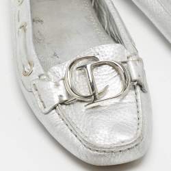 Dior Silver Leather CD Logo Loafers Size 37