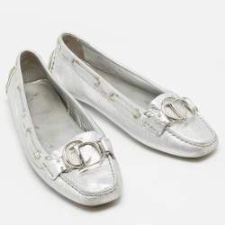 Dior Silver Leather CD Logo Loafers Size 37