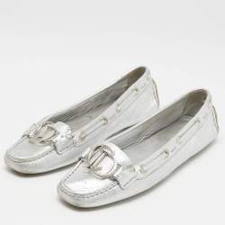 Dior Silver Leather CD Logo Loafers Size 37