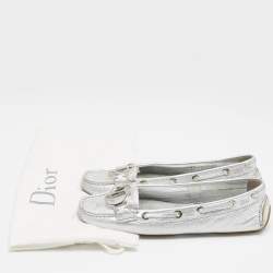 Dior Silver Leather CD Logo Loafers Size 37